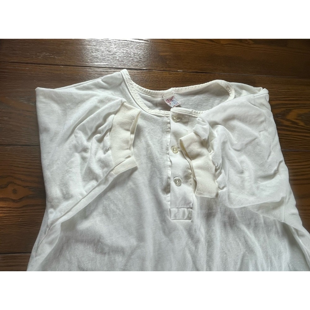 Vintage '70s Perro White Henley T Shirt Medium Blank Tee Made In USA - Picture 4 of 9